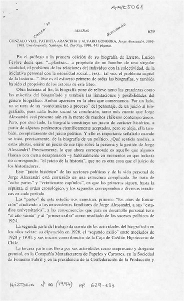 Jorge Alessandri 1896-1986. Una biografía  [artículo] Matías Tagle Domínguez.