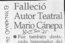Falleció autor teatral Mario Cánepa  [artículo].