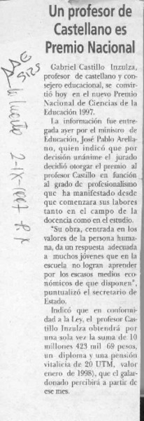 Un Profesor de castellano es Premio Nacional  [artículo].