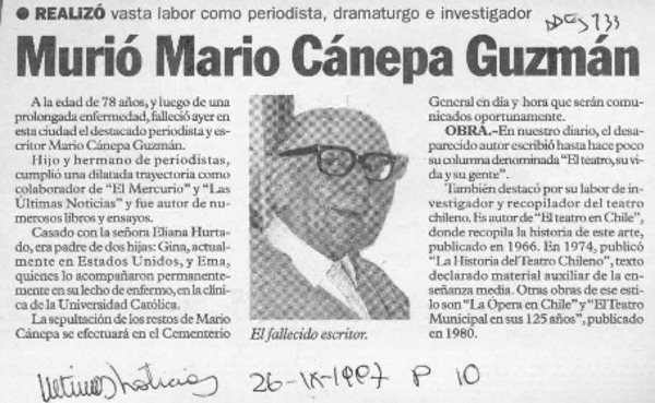 Murió Mario Cánepa Guzmán