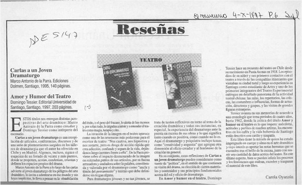 Reseñas  [artículo] Carola Oyarzún.