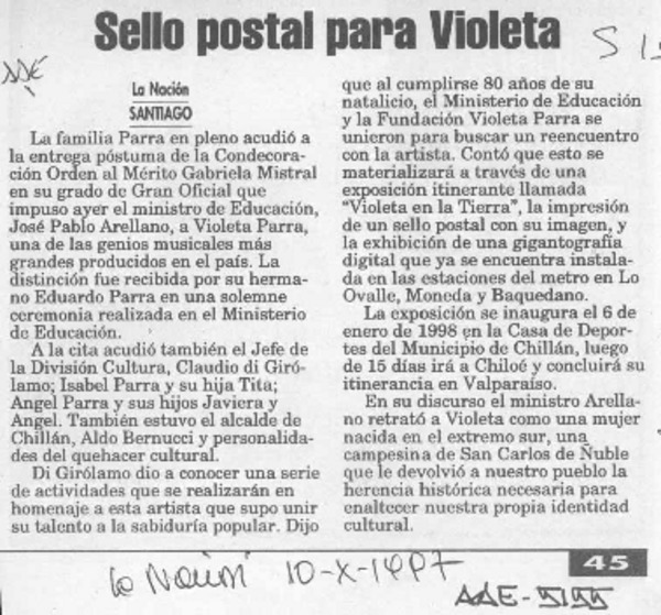 Sello postal para Violeta  [artículo].
