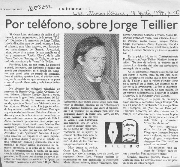 Por teléfono, sobre Jorge Teillier  [artículo] Filebo.