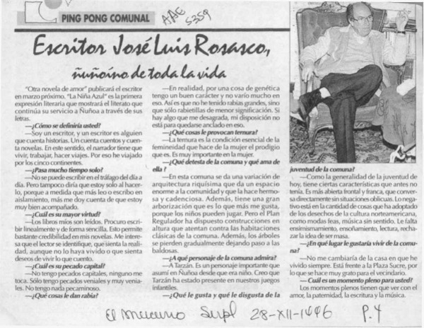 Escritor José Luis Rosasco, ñuñoíno de toda la vida  [artículo].