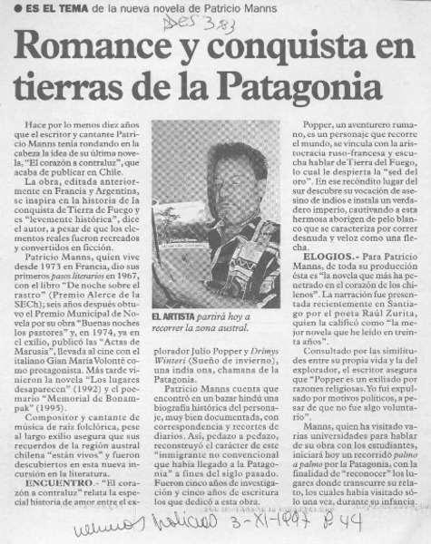 Romance y conquista en tierras de la Patagonia  [artículo].