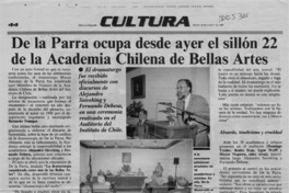 De la Parra ocupa desde ayer el sillón 22 de la Academia Chilena de Bellas Artes  [artículo].