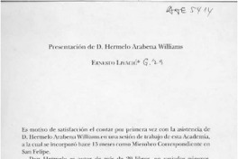 Presentación de D. Hermelo Arabena Williams  [artículo] Ernesto Livacic.