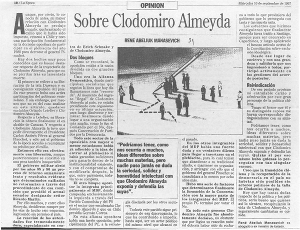 Sobre Clodomiro Almeyda  [artículo] René Abeliuk Manasevich.