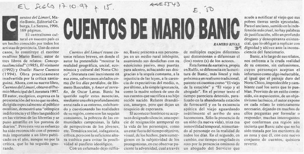 Cuentos de Mario Banic  [artículo] Ramiro Rivas.