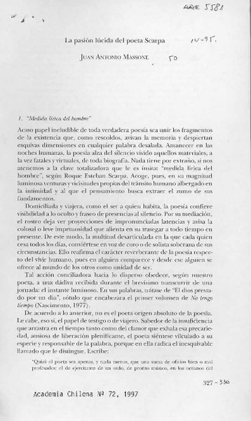 La pasión lúcida del poeta Scarpa  [artículo] Juan Antonio Massone.