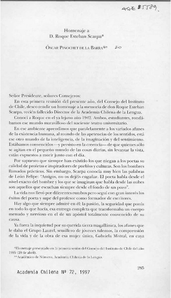 Homenaje a D. Roque Esteban Scarpa  [artículo] Oscar Pinochet de la Barra.