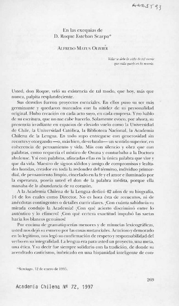 En las exequias de D. Roque Esteban Scarpa  [artículo] Alfredo Matus Olivier.