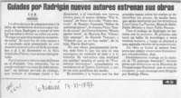 Guiados por Radrigán nuevos autores estrenan sus obras  [artículo] C. G. M.