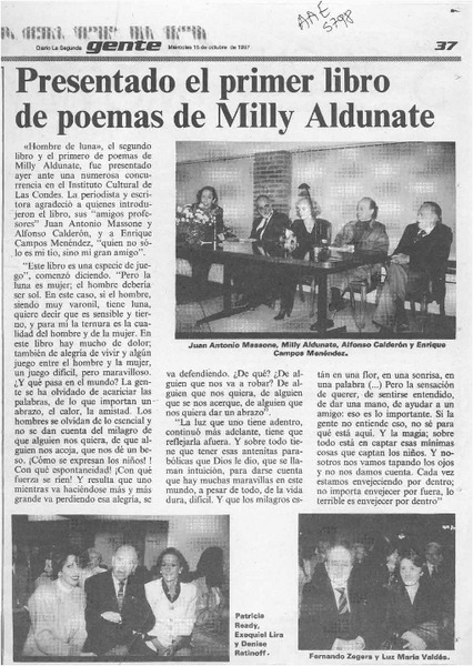 Presentado el primer libro de poemas de Milly Aldunate  [artículo].