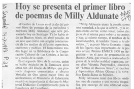 Hoy se presenta el primer libro de poemas de Milly Aldunate  [artículo].