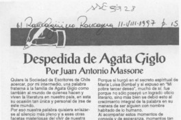 Despedida de Agata Gligo  [artículo] Juan Antonio Massone.