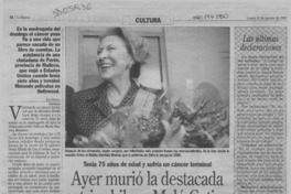 Ayer murió la destacada actriz chilena Malú Gatica  [artículo].