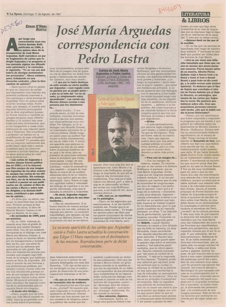 José María Arguedas correspondencia con Pedro Lastra