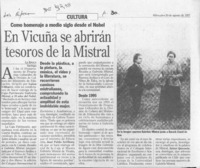 En Vicuña se abrirán tesoros de la Mistral  [artículo].