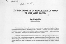Los discursos de la memoria en la prosa de Marjorie Agosín  [artículo] Patricia Rubio.