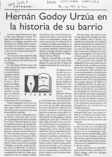 Hernán Godoy Urzúa en la historia de su barrio  [artículo] Filebo.