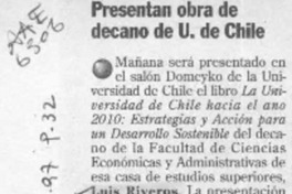 Presentan obra de decano de U. de Chile  [artículo].