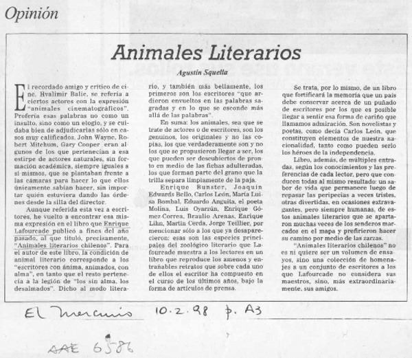 Animales literarios  [artículo] Agustín Squella.