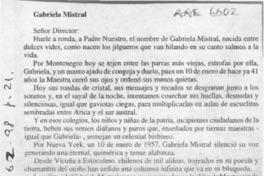 Gabriela Mistral  [artículo] Juan Meza Sepúlveda.