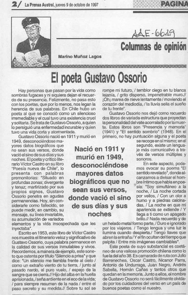 El poeta Gustavo Ossorio  [artículo] Marino Muñoz Lagos.