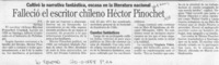 Falleció el escritor chileno Héctor Pinochet  [artículo] P. V.