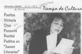 Poetisa Victoria Sfeir presentó recital poético en "Jueves Literarios"  [artículo].