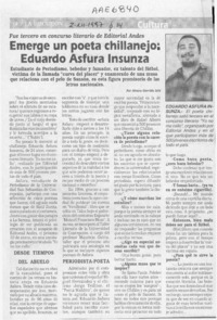 Emerge un poeta chillanejo, Eduardo Asfura Insunza  [artículo] Alvaro Garrido Isla.