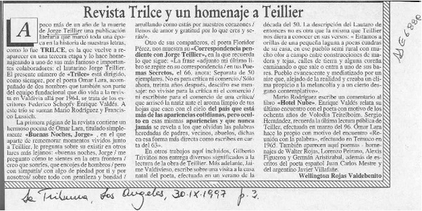 Revista "Trilce" y un homenaje a Teillier  [artículo] Wellington Rojas Valdebenito.