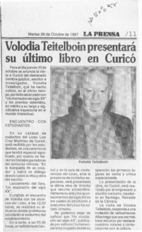 Volodia Teitelboim presentará su último libro en Curicó  [artículo].