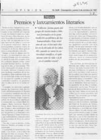 Premios y lanzamientos literarios  [artículo] Sergio Ramón Fuentealba.