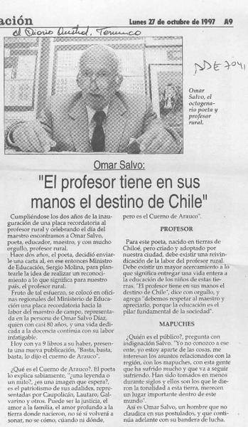 "El Profesor tiene en sus manos el destino de Chile"  [artículo].