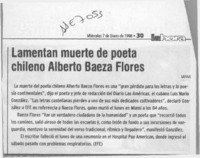 Lamentan muerte de poeta chileno Alberto Baeza Flores  [artículo].