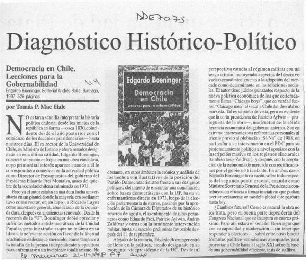 Diagnóstico histórico-político  [artículo] Tomás P. Mac Hale.