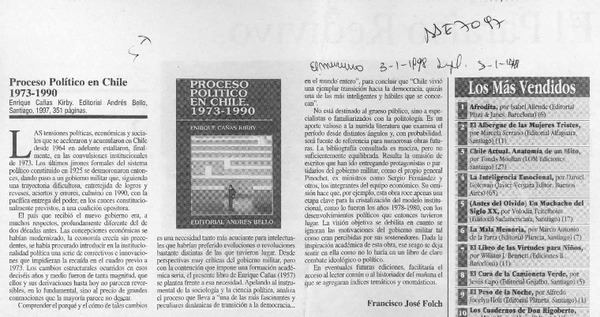 Proceso político en Chile 1973-1990  [artículo] Francisco José Folch.