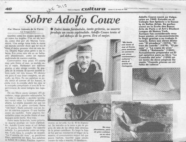 Sobre Adolfo Couve  [artículo] Marco Antonio de la Parra.