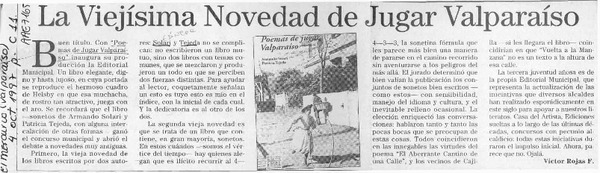 La viejísima novedad de jugar Valparaíso  [artículo]Víctor Rojas F.