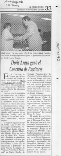 Doris Araya ganó el Concurso de Escritores  [artículo].