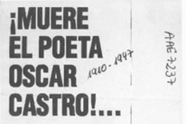 !Muere el poeta Oscar Castro!  [artículo].