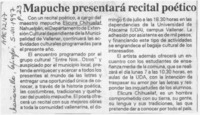Mapuche presentará recital poético  [artículo].