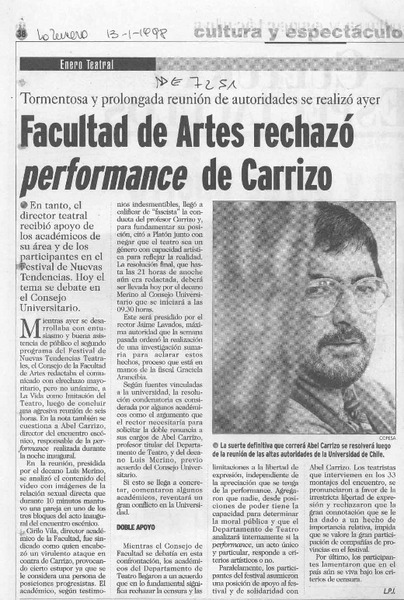 Facultad de artes rechazó performance de Carrizo  [artículo] L. P. I.