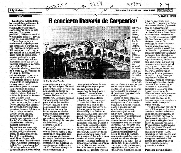 El concierto literario de Carpentier  [artículo] Carlos F. Reyes.