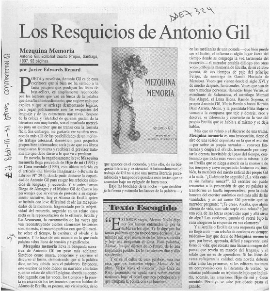 Los resquicios de Antonio Gil  [artículo] Javier Edwards Renard.