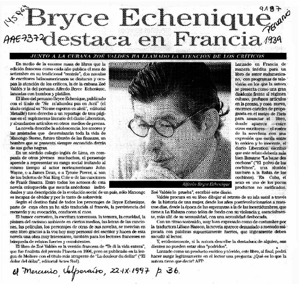 Bryce Echeñique destaca en Francia  [artículo].