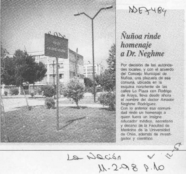 Ñuñoa rinde homenaje a Dr. Neghme  [artículo].