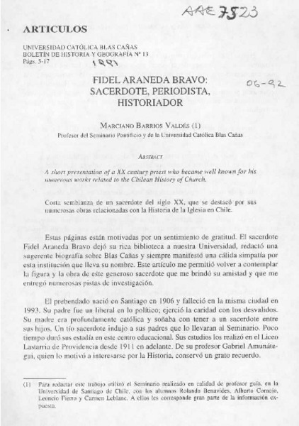 Fidel Araneda Bravo  [artículo] Marciano Barrios Valdés.